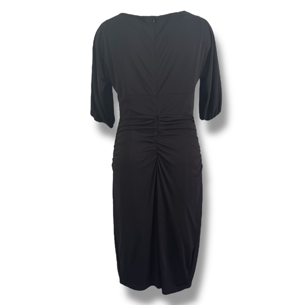 DAVID MEISTER BLACK RUSHED HALF SLEEVES LBD LITTLE BLACK DRESS SZ 10 - Picture 4 of 5